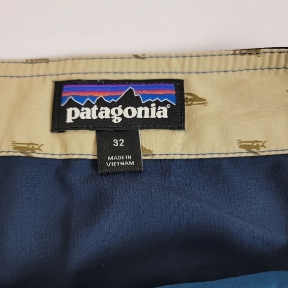 Patagonia Blue And Yellow Stretch Plaining Swim/Boardshorts Sz 32 (M) NWOT - Picture 15 of 15